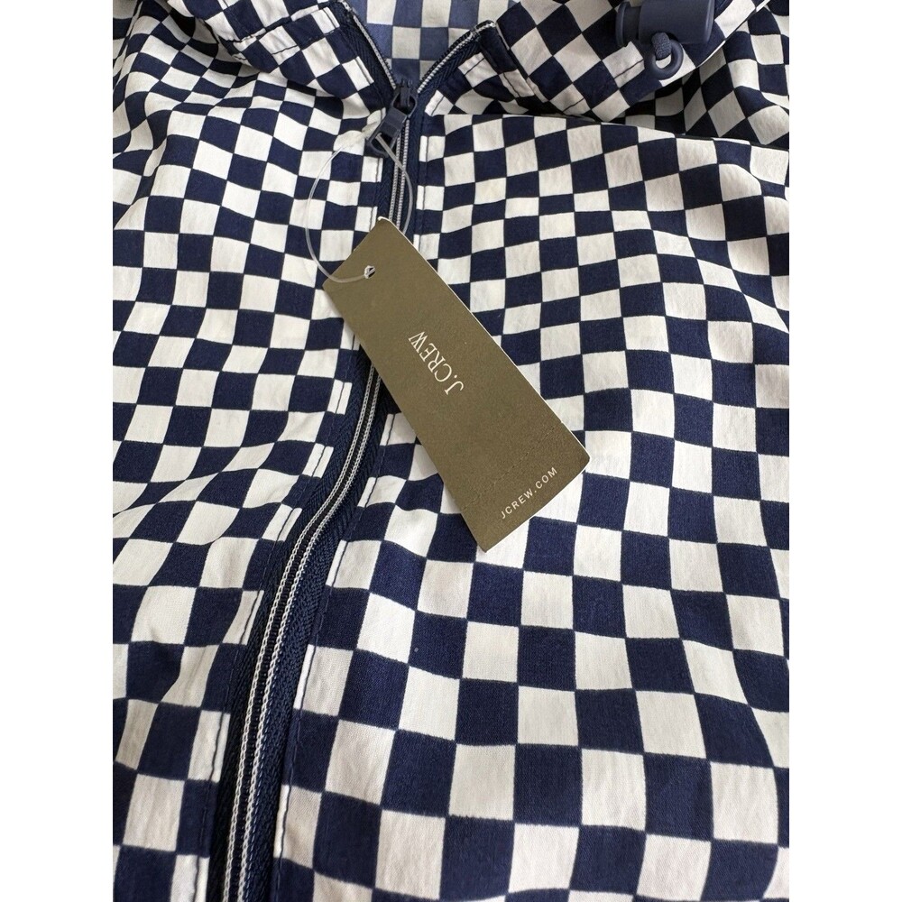 J. Crew NWT Navy White Anorak XL Checkerboard Active Woman Hooded Zipper Jacket - Picture 11 of 13